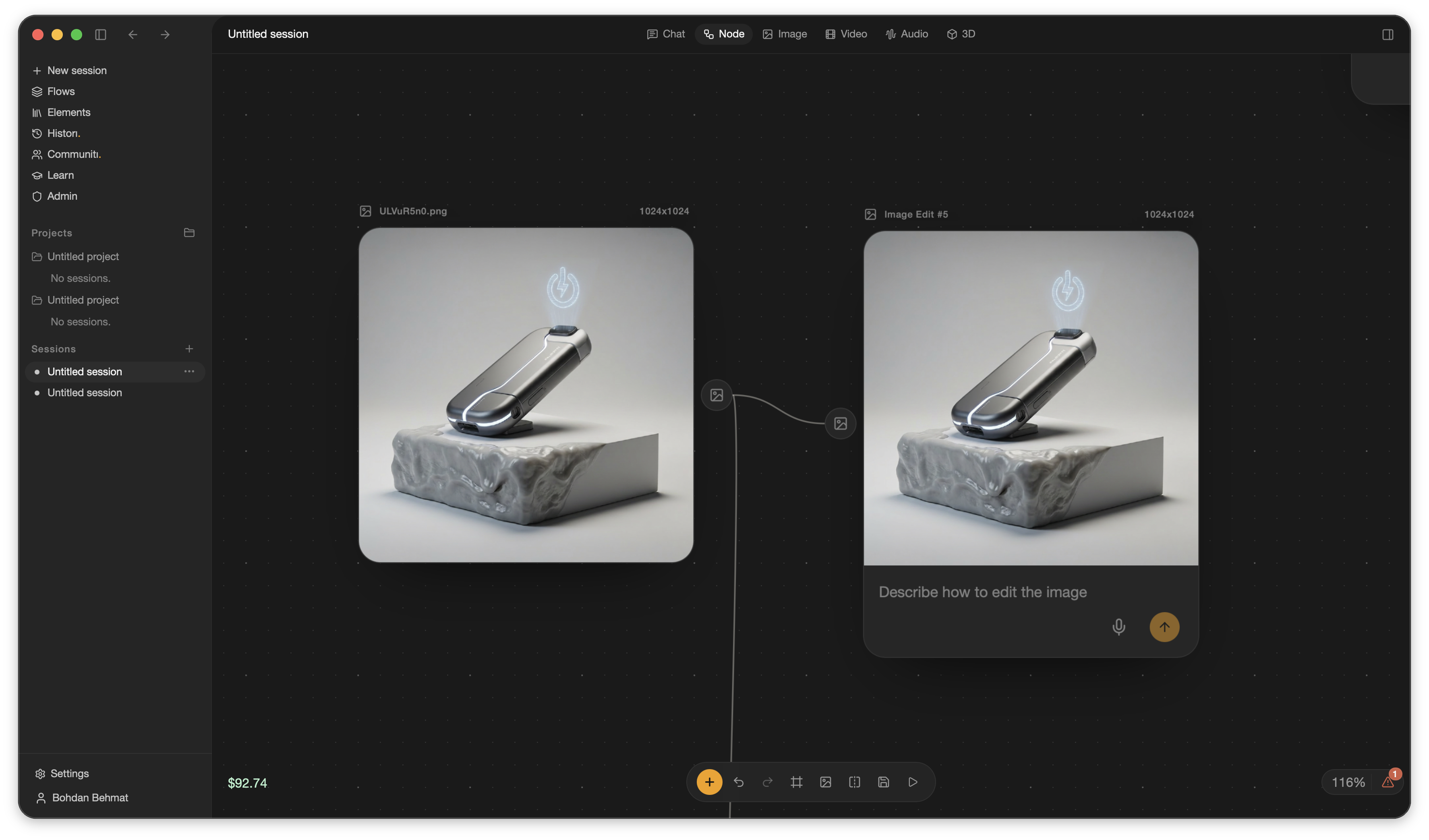 Node canvas app screen